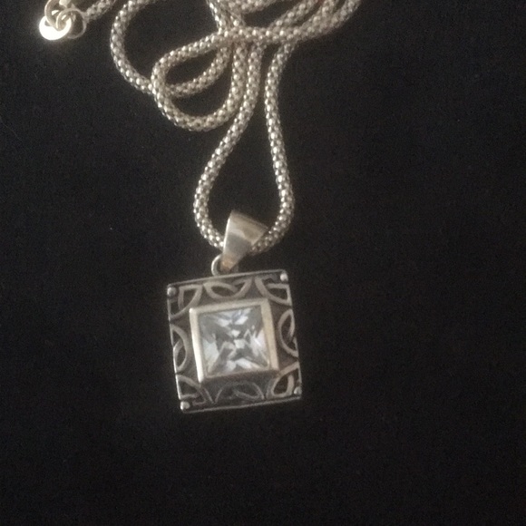 💕Host Pick💕Silver 3/4” sq Pendent and Box Chain w/crystal Cubic Zirconia - Picture 6 of 8